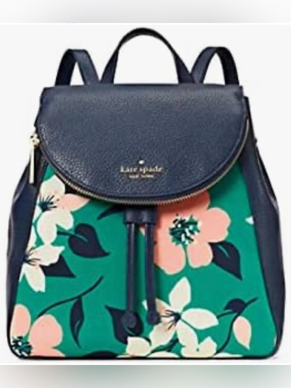 kate spade Green Floral Convertible Backpack with Navy Trim NWT